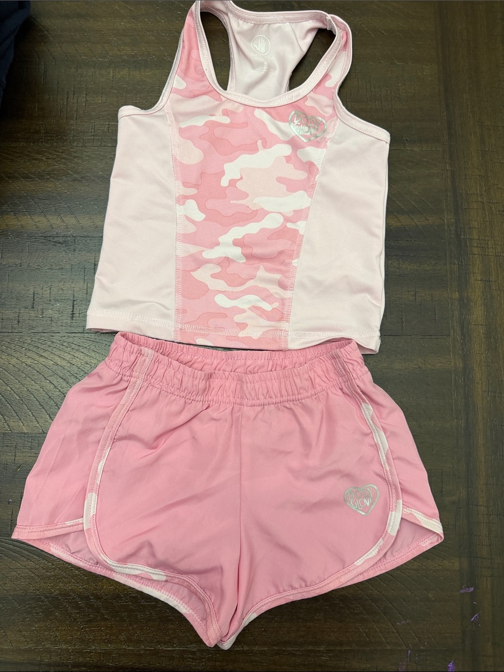 Kids Pink Camo Racerback Tank and Shorts Set